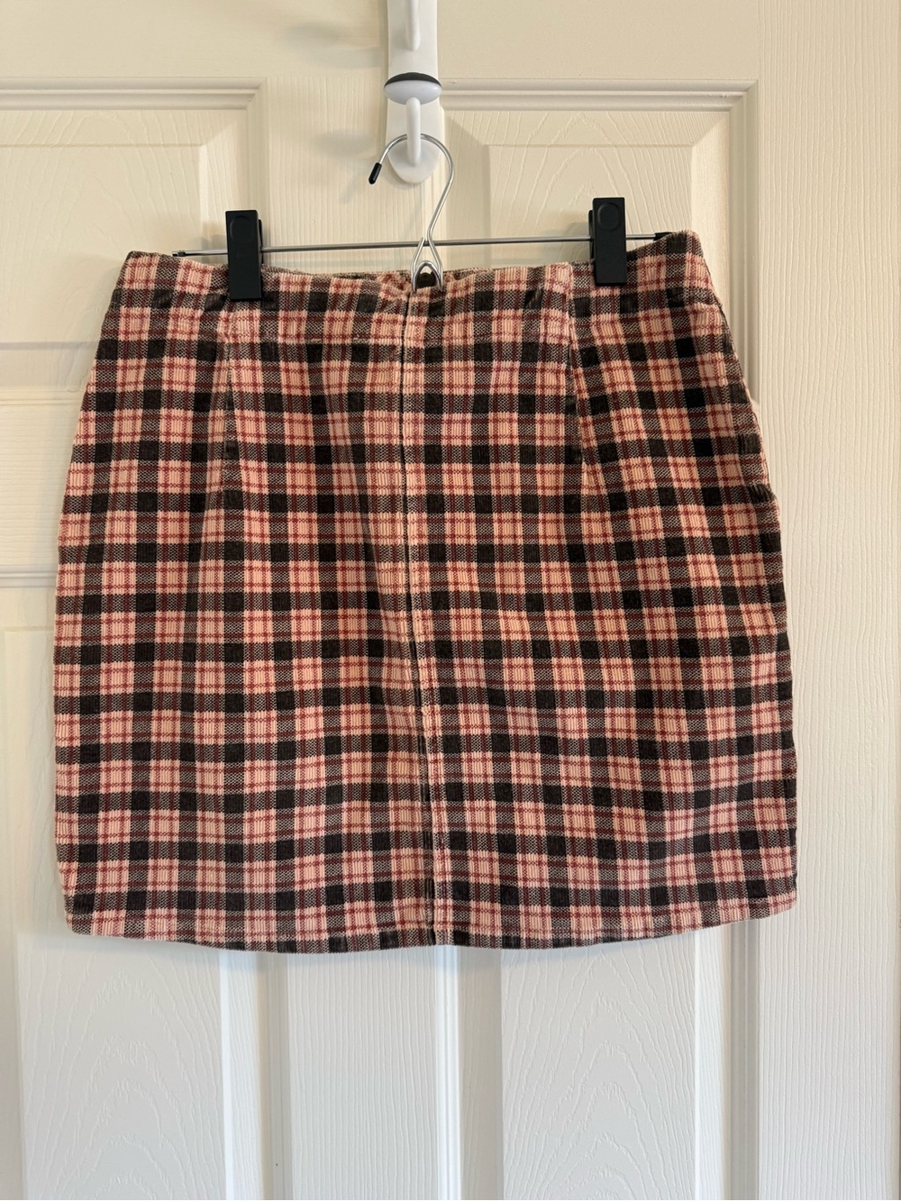 wild fable Corduroy Pink and Brown Plaid Front-Zip Mini Skirt - Picture 5 of 8